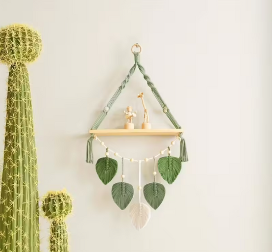 Macrame wall hanging with shelve